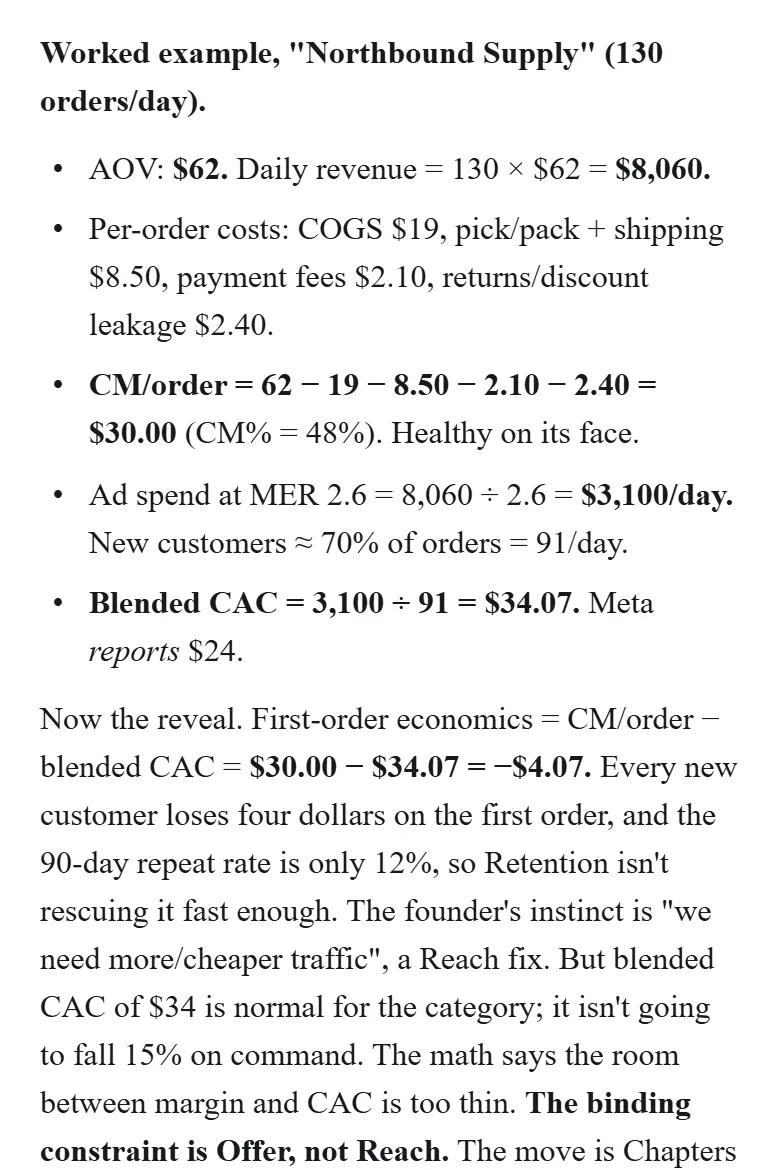 Chapter 1’s worked example in the reader: a store doing 130 orders a day, worked through line by line.