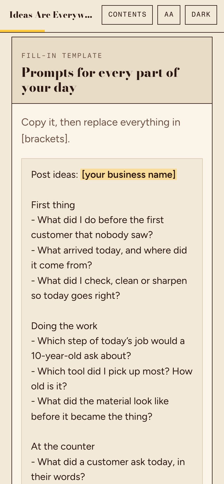 The prompts for every part of your day in the web book, on a phone, ready to copy.